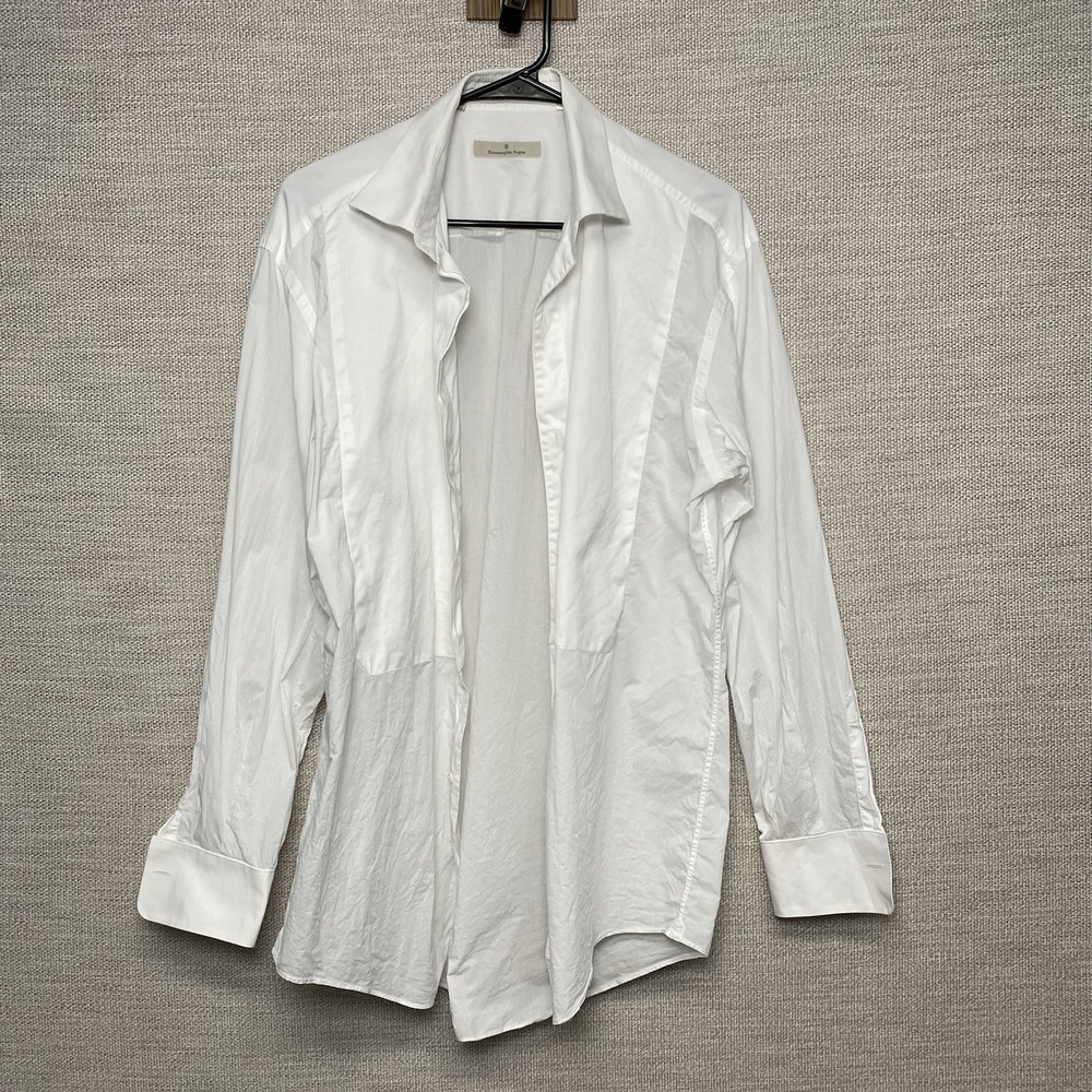 Ermenegildo Zegna Dress Shirt Mens 16.5 34 Regular Fit French Cuffed White Tux